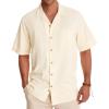 Alimens & Gentle Mens Linen Shirts Cotton Hawaiian Shirts Short Sleeve Button Down Shirts Casual Summer Beach Tops(Cloud Cream)