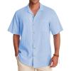 Alimens & Gentle Mens Linen Shirts Cotton Hawaiian Shirts Short Sleeve Button Down Shirts Casual Summer Beach Tops(Cool Blue)