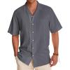 Alimens & Gentle Mens Linen Shirts Cotton Hawaiian Shirts Short Sleeve Button Down Shirts Casual Summer Beach Tops(Graphite Grey)
