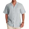 Alimens & Gentle Mens Linen Shirts Cotton Hawaiian Shirts Short Sleeve Button Down Shirts Casual Summer Beach Tops(Grey)