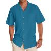 Alimens & Gentle Mens Linen Shirts Cotton Hawaiian Shirts Short Sleeve Button Down Shirts Casual Summer Beach Tops(Horizon Blue)