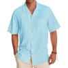 Alimens & Gentle Mens Linen Shirts Cotton Hawaiian Shirts Short Sleeve Button Down Shirts Casual Summer Beach Tops(Island Blue)