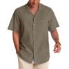 Alimens & Gentle Mens Linen Shirts Cotton Hawaiian Shirts Short Sleeve Button Down Shirts Casual Summer Beach Tops(Khaki)