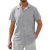 Alimens & Gentle Mens Linen Shirts Cotton Hawaiian Shirts Short Sleeve Button Down Shirts Casual Summer Beach Tops(Light Grey)