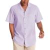 Alimens & Gentle Mens Linen Shirts Cotton Hawaiian Shirts Short Sleeve Button Down Shirts Casual Summer Beach Tops(Lilac)