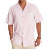 Alimens & Gentle Mens Linen Shirts Cotton Hawaiian Shirts Short Sleeve Button Down Shirts Casual Summer Beach Tops(Pale Pink)