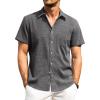 Alimens & Gentle Mens Linen Shirts Short Sleeve Button Down Shirts Wrinkle Free Casual Vacation Beach Summer Tops(Black Grey)