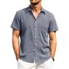 Alimens & Gentle Mens Linen Shirts Short Sleeve Button Down Shirts Wrinkle Free Casual Vacation Beach Summer Tops(Blue)