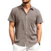 Alimens & Gentle Mens Linen Shirts Short Sleeve Button Down Shirts Wrinkle Free Casual Vacation Beach Summer Tops(Brown)