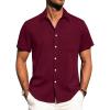 Alimens & Gentle Mens Linen Shirts Short Sleeve Button Down Shirts Wrinkle Free Casual Vacation Beach Summer Tops(Burgundy)