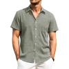 Alimens & Gentle Mens Linen Shirts Short Sleeve Button Down Shirts Wrinkle Free Casual Vacation Beach Summer Tops(Green)