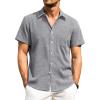 Alimens & Gentle Mens Linen Shirts Short Sleeve Button Down Shirts Wrinkle Free Casual Vacation Beach Summer Tops(Grey)