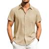 Alimens & Gentle Mens Linen Shirts Short Sleeve Button Down Shirts Wrinkle Free Casual Vacation Beach Summer Tops(Khaki)