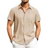 Alimens & Gentle Mens Linen Shirts Short Sleeve Button Down Shirts Wrinkle Free Casual Vacation Beach Summer Tops(Light Khaki)
