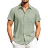Alimens & Gentle Mens Linen Shirts Short Sleeve Button Down Shirts Wrinkle Free Casual Vacation Beach Summer Tops(Mint Green)