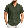 Alimens & Gentle Mens Linen Shirts Short Sleeve Button Down Shirts Wrinkle Free Casual Vacation Beach Summer Tops(Olive Green)
