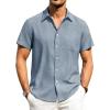 Alimens & Gentle Mens Linen Shirts Short Sleeve Button Down Shirts Wrinkle Free Casual Vacation Beach Summer Tops(Peacock Blue)