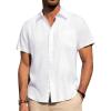 Alimens & Gentle Mens Linen Shirts Short Sleeve Button Down Shirts Wrinkle Free Casual Vacation Beach Summer Tops(White)