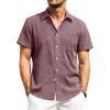 Alimens & Gentle Mens Linen Shirts Short Sleeve Button Down Shirts Wrinkle Free Casual Vacation Beach Summer Tops(Wine Red)