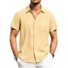 Alimens & Gentle Mens Linen Shirts Short Sleeve Button Down Shirts Wrinkle Free Casual Vacation Beach Summer Tops(Yellow)