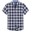 Alimens & Gentle Mens Plaid Short Sleeve Button Down Shirts Cotton Regular Fit Casual Gingham Shirts(Navy Blue Plaid)