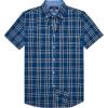 Alimens & Gentle Mens Plaid Short Sleeve Button Down Shirts Cotton Regular Fit Casual Gingham Shirts(Navy White Check)