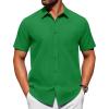 Alimens & Gentle Mens Short Sleeve Dress Shirt Wrinkle Free Solid Casual Button Down Shirts for Summer Business Wedding(Bright Green)