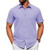 Alimens & Gentle Mens Short Sleeve Dress Shirt Wrinkle Free Solid Casual Button Down Shirts for Summer Business Wedding(Light Purple)