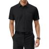 Alimens & Gentle Mens Short Sleeve Dress Shirts Regular Fit Stretch Wrinkle-Resistant Button Down Shirts(Black)