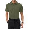 Alimens & Gentle Mens Short Sleeve Dress Shirts Regular Fit Stretch Wrinkle-Resistant Button Down Shirts(Olive)