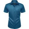 Alimens & Gentle Mens Short Sleeve Dress Shirts Wrinkle Free Solid Casual Button Down Shirts with Pocket(Azure Blue)