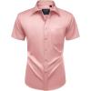Alimens & Gentle Mens Short Sleeve Dress Shirts Wrinkle Free Solid Casual Button Down Shirts with Pocket(Coral)