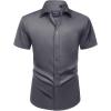Alimens & Gentle Mens Short Sleeve Dress Shirts Wrinkle Free Solid Casual Button Down Shirts with Pocket(Gray)