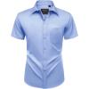 Alimens & Gentle Mens Short Sleeve Dress Shirts Wrinkle Free Solid Casual Button Down Shirts with Pocket(Light Blue)