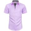 Alimens & Gentle Mens Short Sleeve Dress Shirts Wrinkle Free Solid Casual Button Down Shirts with Pocket(Light Purple)