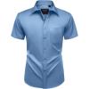 Alimens & Gentle Mens Short Sleeve Dress Shirts Wrinkle Free Solid Casual Button Down Shirts with Pocket(Misty Blue)