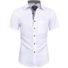 Alimens & Gentle Mens Short Sleeve Dress Shirts Wrinkle Free Solid Casual Button Down Shirts with Pocket(White Grey)