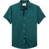 Alimens & Gentle Men’s Short Sleeve Oxford Shirt Regular Fit Button Down Collar Shirts with Pocket(Plaid Dark Green)