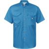 Alimens & Gentle Short Sleeve Fishing Shirt Wicking Fabric Sun Protection Casual Button Down Shirts(Teal Blue)