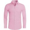 Alimens & Gentle Stretch Mens Dress Shirts Slim Fit Long Sleeve Casual Skinny Muscle Fit Wrinkle Free Button Down Shirt(Pink)