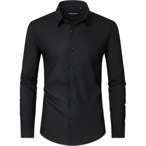 Alimens & Gentle Men’s Dress Shirts Long Sleeve Wrinkle Free Stretch Business Casual Wedding Button Down Shirt(Black)