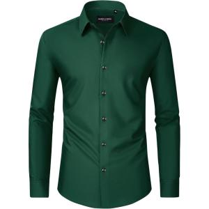 Alimens & Gentle Men’s Dress Shirts Long Sleeve Wrinkle Free Stretch Business Casual Wedding Button Down Shirt(Green)