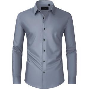 Alimens & Gentle Men’s Dress Shirts Long Sleeve Wrinkle Free Stretch Business Casual Wedding Button Down Shirt(Grey)