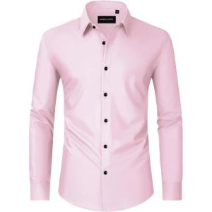 Alimens & Gentle Men’s Dress Shirts Long Sleeve Wrinkle Free Stretch Business Casual Wedding Button Down Shirt(Pink)