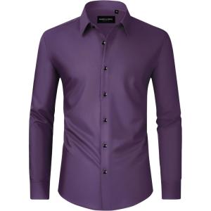 Alimens & Gentle Men’s Dress Shirts Long Sleeve Wrinkle Free Stretch Business Casual Wedding Button Down Shirt(Purple)