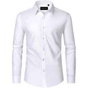 Alimens & Gentle Men’s Dress Shirts Long Sleeve Wrinkle Free Stretch Business Casual Wedding Button Down Shirt(Solid White)