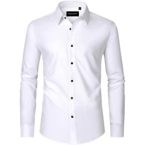 Alimens & Gentle Men’s Dress Shirts Long Sleeve Wrinkle Free Stretch Business Casual Wedding Button Down Shirt(White)