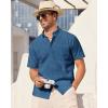 Alimens & Gentle Mens Linen Shirt Short Sleeve Casual Cotton Button Down Shirts Collared Summer Shirts(Misty Blue)