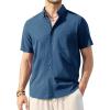 Alimens & Gentle Mens Linen Shirt Short Sleeve Casual Cotton Button Down Shirts Collared Summer Shirts(Misty Blue)