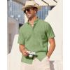 Alimens & Gentle Mens Linen Shirt Short Sleeve Casual Cotton Button Down Shirts Collared Summer Shirts(Celandine Green)